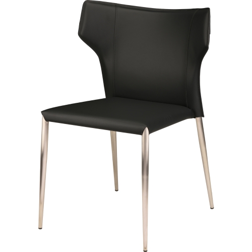 Wayne Dining Chair in Black Leather on Brushed Stainless Legs